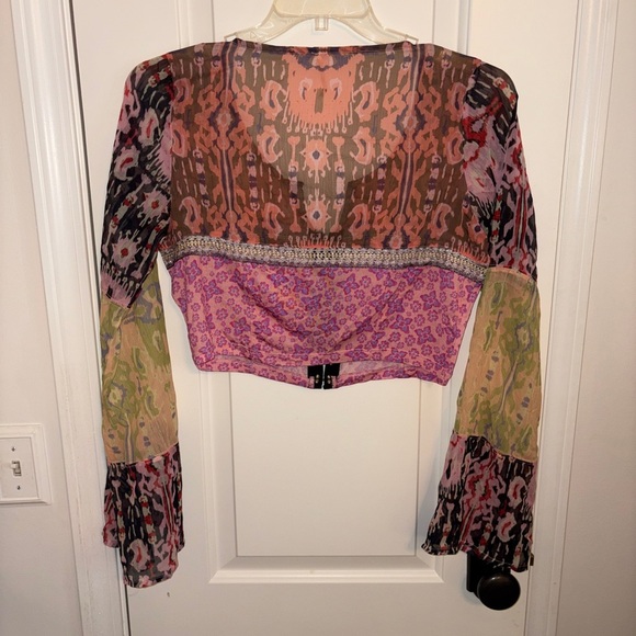 Free People Walk That Walk Print Corset Long Sleeve Cropped Mixed Print size M - Picture 7 of 8